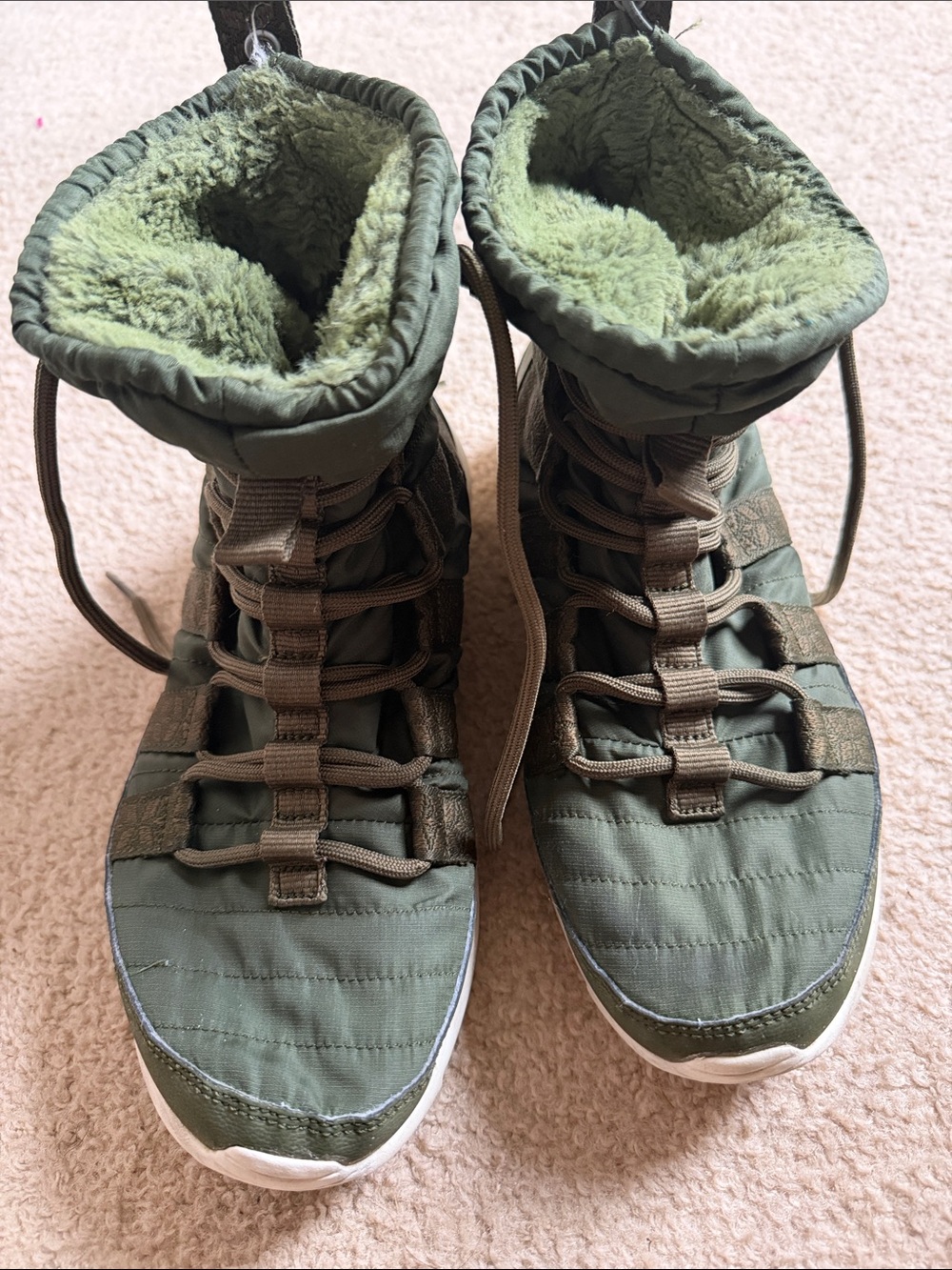 Nike Olive Green Quilted Sherpa-Lined Women's Boots